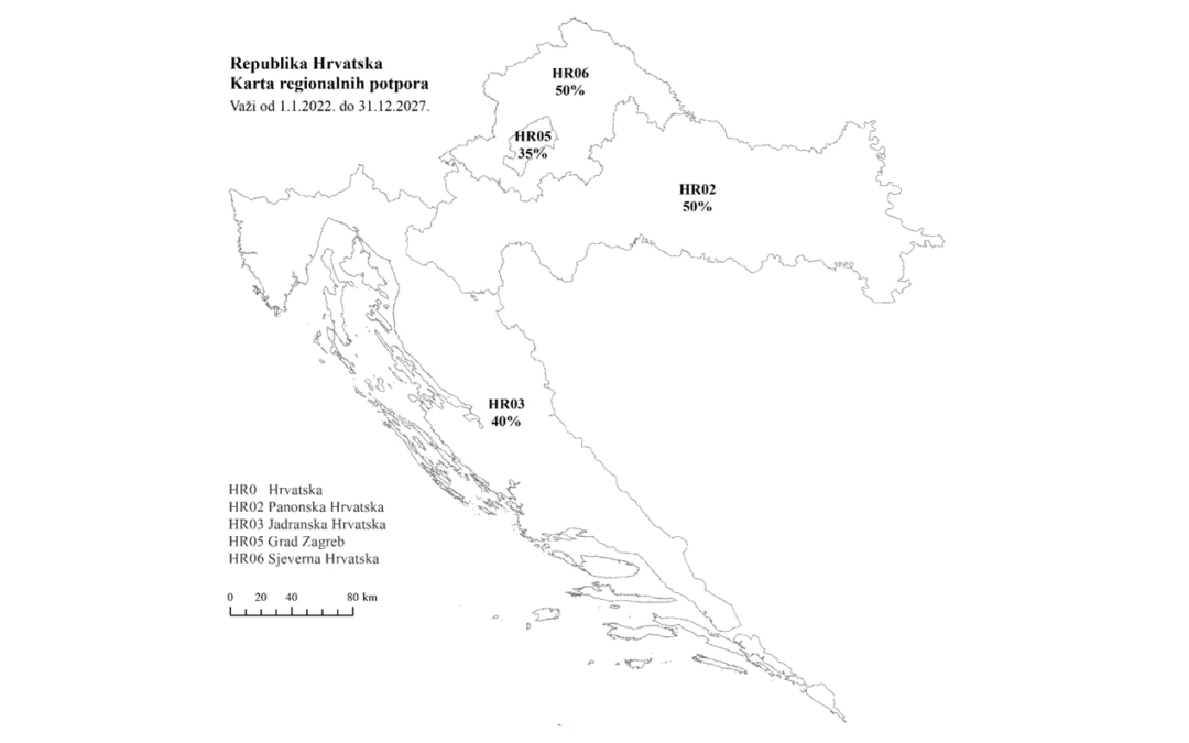 Karta regionalnih potpora za Hrvatsku za razdoblje 2022. – 2027.